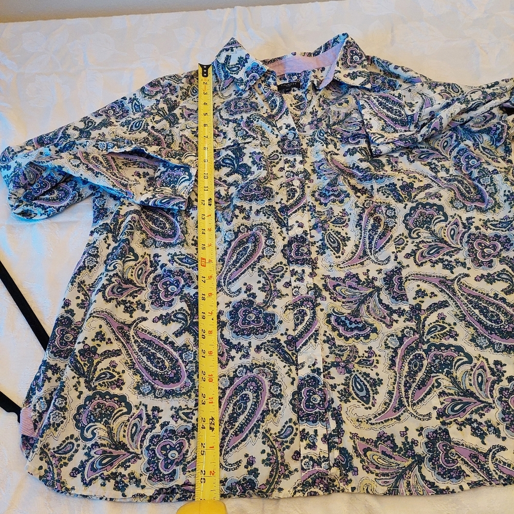 Talbots White Purple Paisley Lightweight button down long sleeve Top. Size 18W - Picture 10 of 10